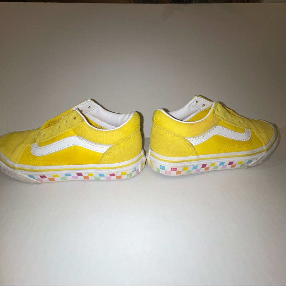 VANS OLD KIDS SKOOL SKATE SIZE 11.5 BRIGHT YELLOW RIBBON RAINBOW LACES SNEAKERS